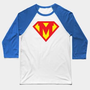 Letter M Superhero Symbol Baseball T-Shirt